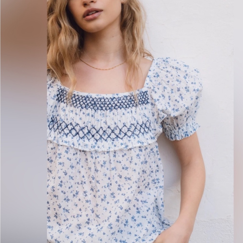 Floral Blue and White Frida Blouse